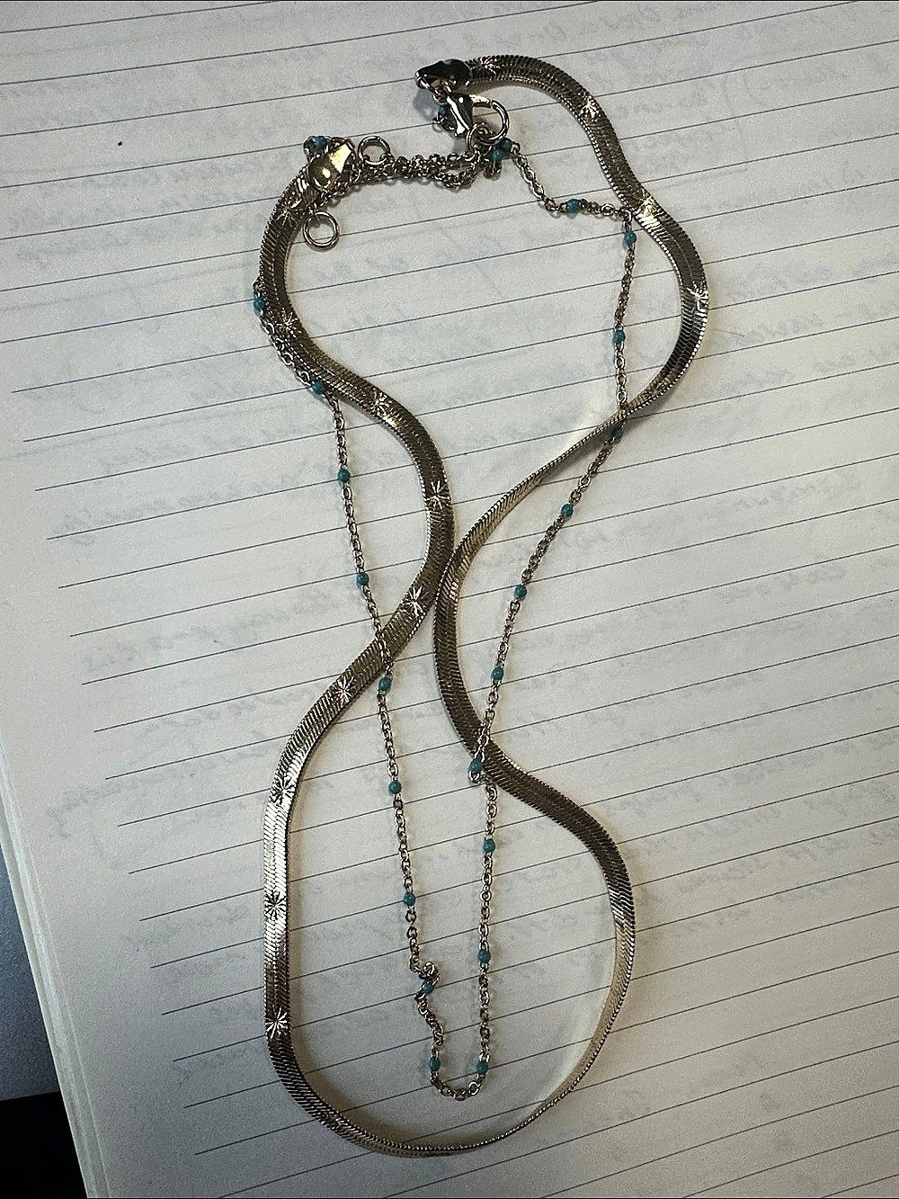 Fat face Layered Mesh Necklace in Gold & Blue Like New